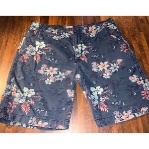 Arizona Jean Co Mens Navy Blue Tropical Floral Hibiscus Chino Shorts Size 36
